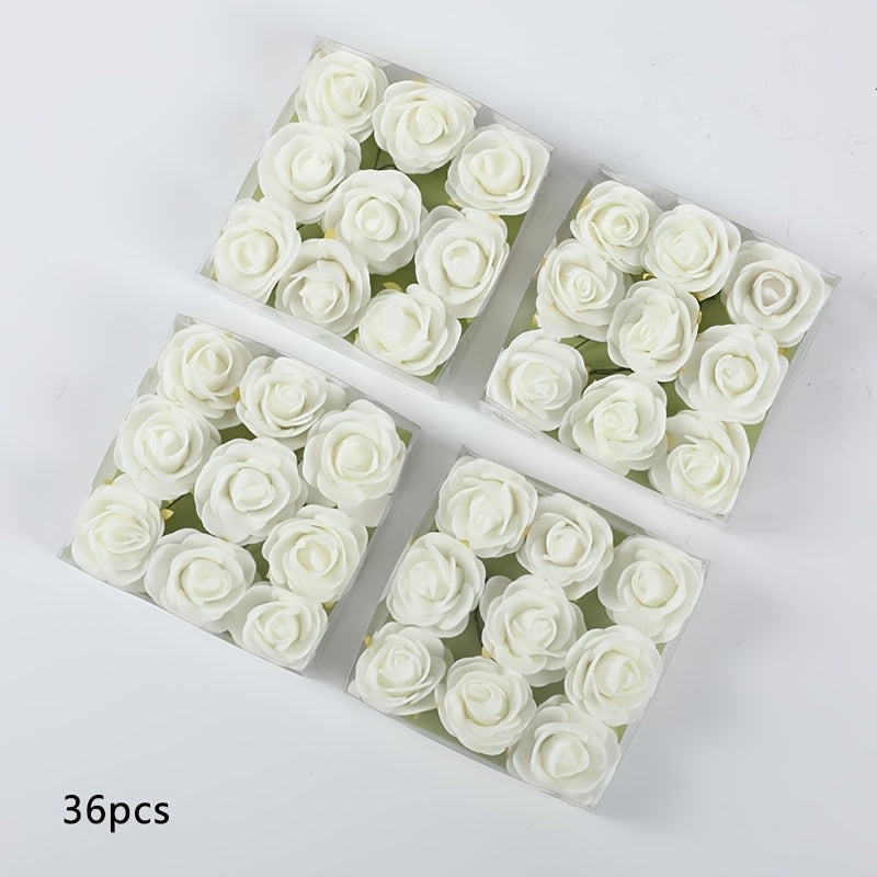 36pcs, Artificial Flower Plastic Rose, Mini Artificial Rose Box, You Will Receive 4 Boxes, A Total of 36 Mini Roses, UV Resistant Artificial Flowers, DIY Decorative Flowers, Valentine&