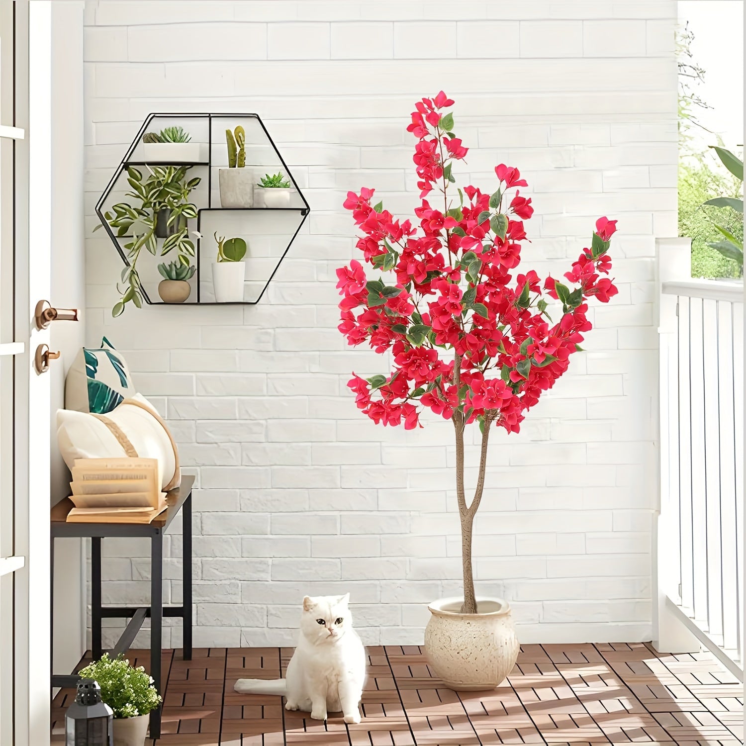 Set of 1/2 Artificial Bougainvillea Trees, Chambray Material, Lifelike Maintenance-Free Plant for Home & Office Decor, Perfect for Holidays, Housewarming, Themed Displays & Room Accents