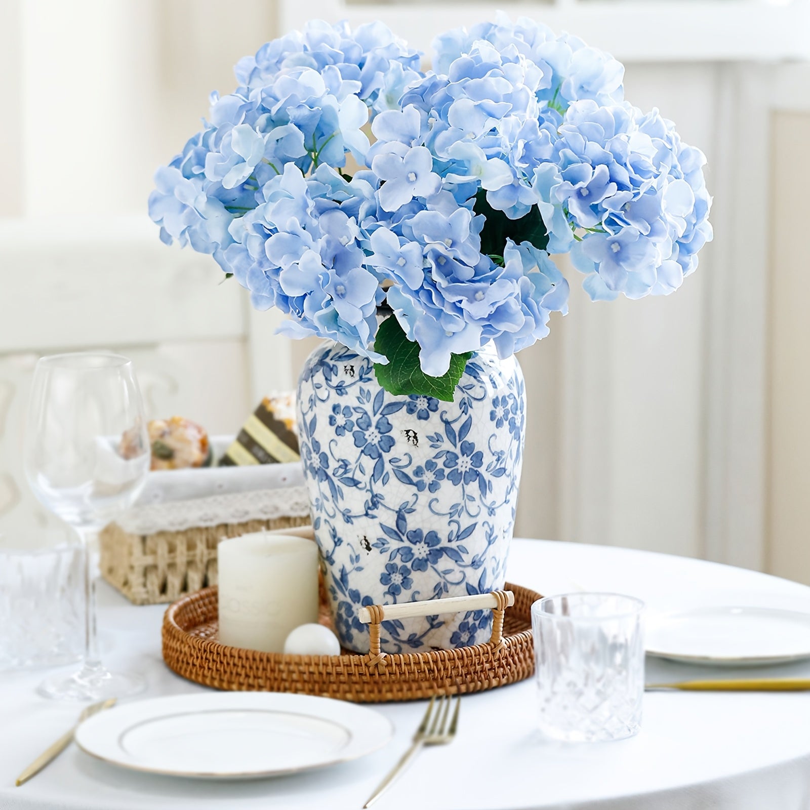 3/10 Bunches Boho Style Artificial Hydrangea Flowers, Durable Anti-Oxidation Plastic Faux Floral Arrangement for Wedding, Engagement, Birthday, Graduation, Home & Office Decor, Table Centerpiece, Seasonal Celebrations, Mother&