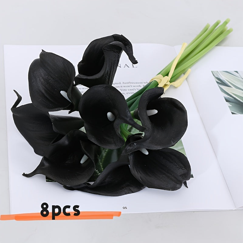 Boho Style 8 Pcs Artificial Calla Lily Bouquet - Plastic Faux Flowers, Decorative Swag for Home, Kitchen, Wedding Decor, Perfect for Mother&