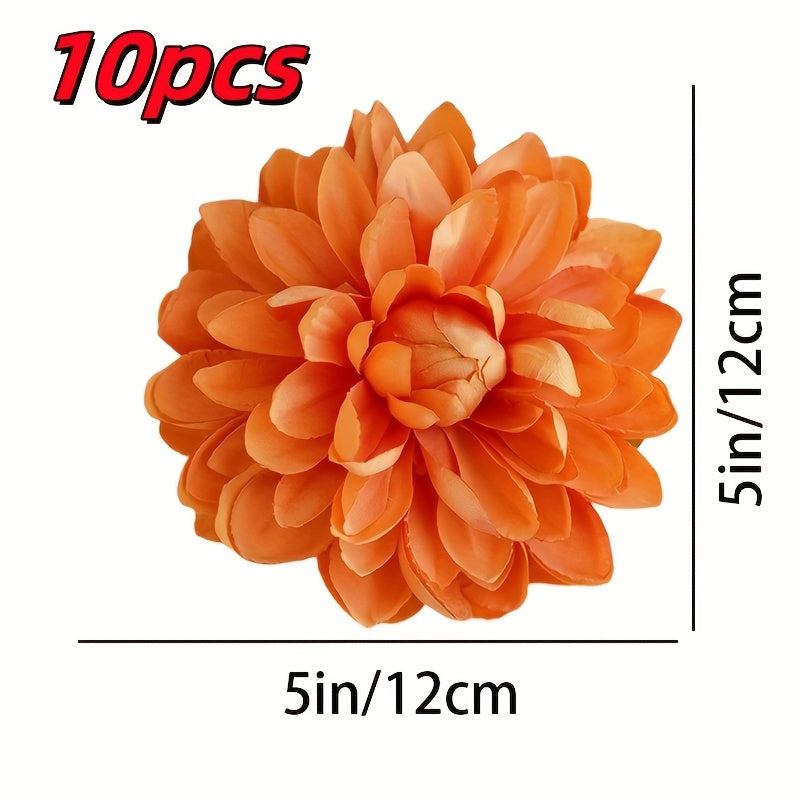 10pcs Artificial Dahlia Flowers, 5in/6in Simulated Flowers Fake Flowers Silk Flowers DIY Handmade Wreath Material Wedding Decoration Father&
