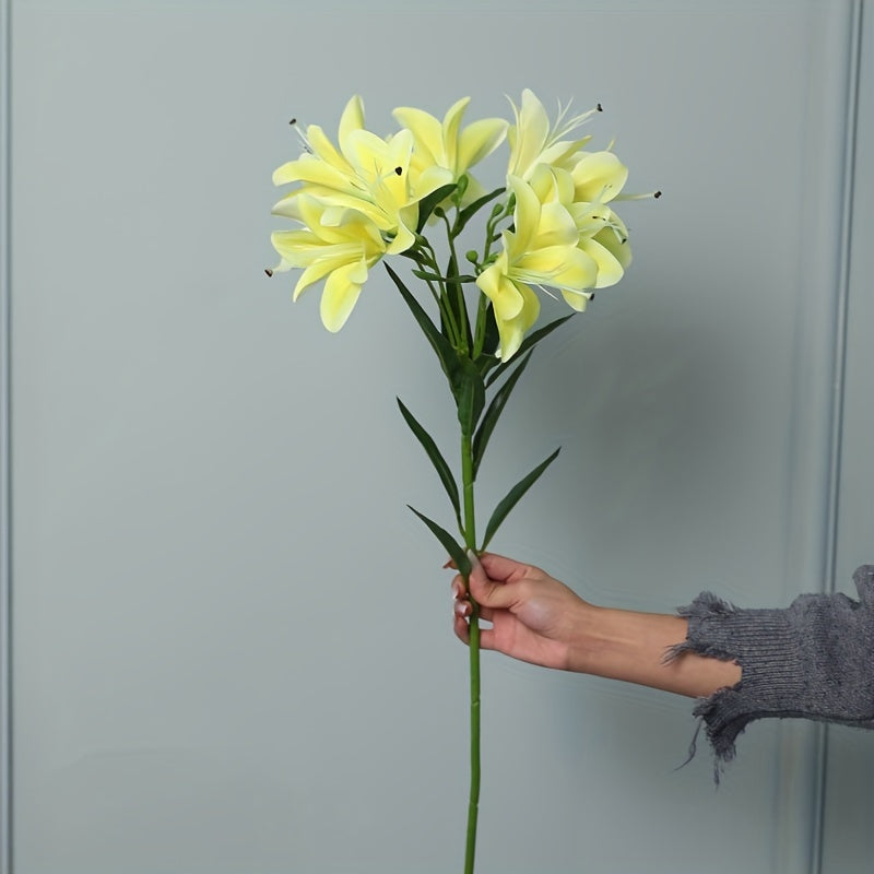 1pc Luxurious Silk Lily Bouquet with 10 Blooms - Perfect for DIY Wedding Decor, Bridal Showers, Easter & Birthday Parties - Durable Faux Floral Arrangement