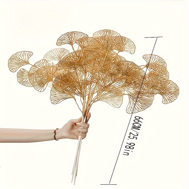3-Pack Golden Ginkgo Leaves Artificial Stems – Versatile Fake Foliage for Home Decor, Living Room, Tabletop, DIY Craft, Wedding, Garden, Spring & Chinese New Year Decorations without Container