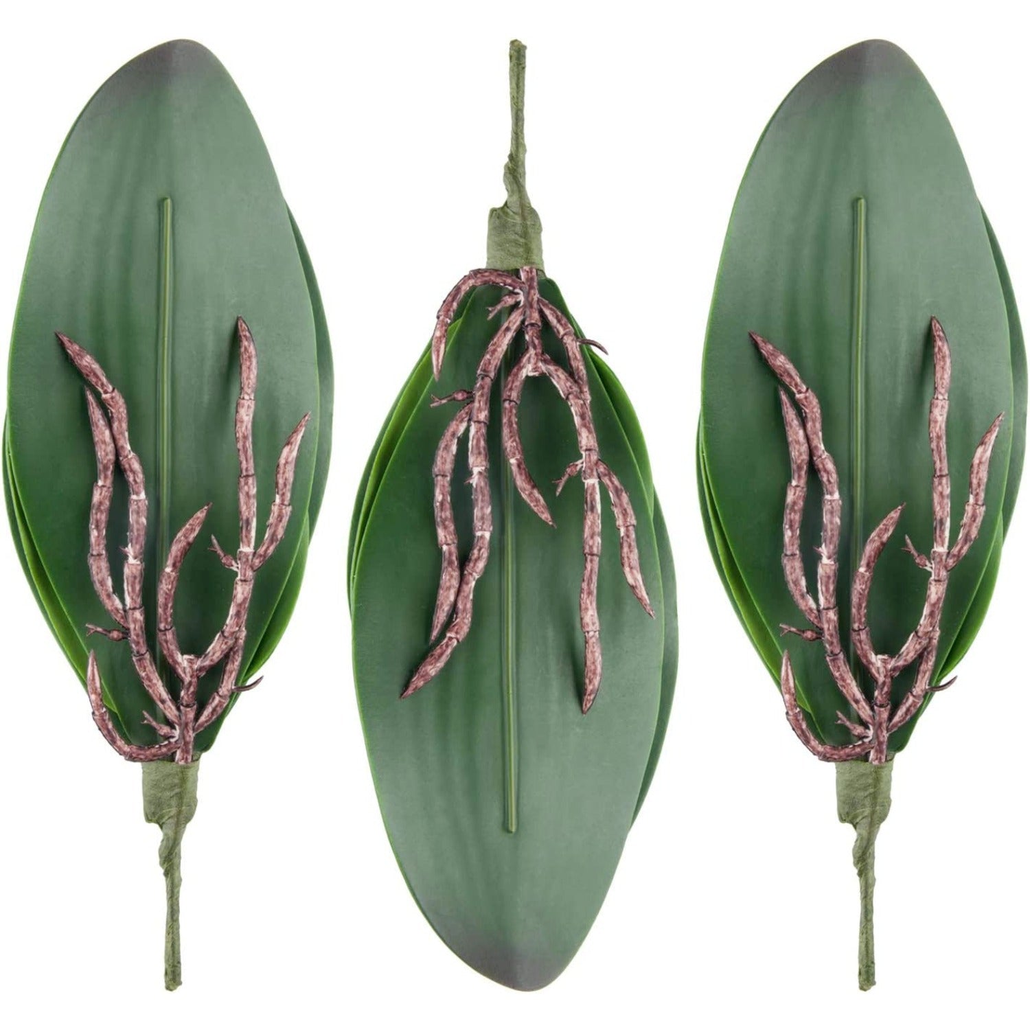 3pcs Evergreen Phalaenopsis Orchid Artificial Leaves and Flowers, Plastic Faux Plant Decor for Home, Desk, Vase - Ideal for Get Well, Valentine&