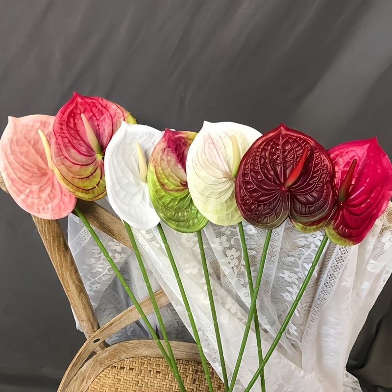 3-Pack Artificial Anthurium Flower Stems - Boho Style Versatile Plastic Floral Decor