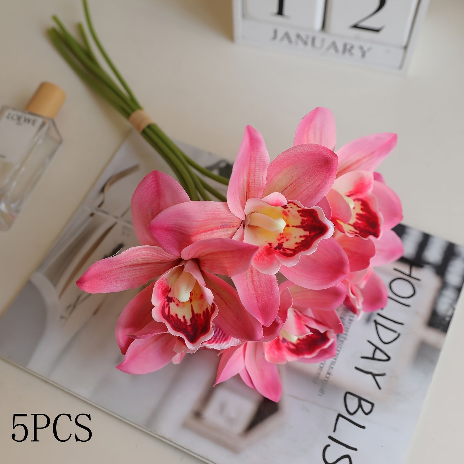 5pcs Boho Chic Artificial Orchid Bouquet, 14.96" - Perfect for Home Decor, Living Room, Office, Kitchen, Outdoor Patio, Holiday Parties & Wedding Engagements