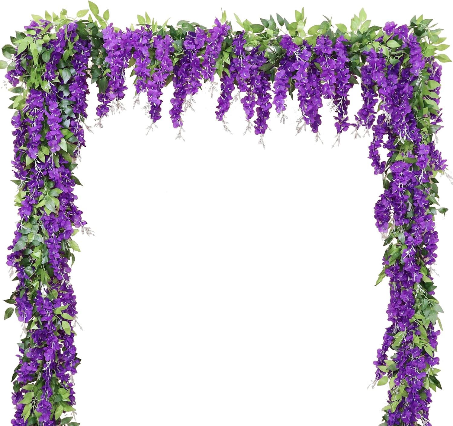 Wisteria Artificial Flowers Garland, 2Pcs 7.2Ft/Piece Silk Fake Wisteria Vine Kit, Hanging Flower for House Outdoor Garden Ceremony Outside Wedding Arch Floral Decor (2, White)