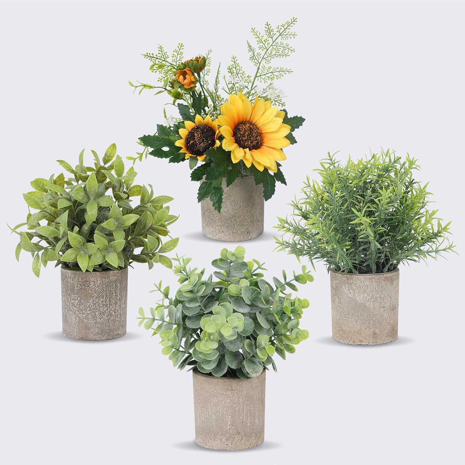4PCS Mini Potted Fake Plants Artificial Sunflowers Faux Greenery Plants for Home Office Desk Farmhouse Room Decor
