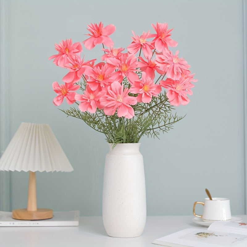 1pc MOHUAGE Classic Style 6-Head Flocked Cosmos Artificial Flowers, Versatile Plastic Floral Arrangement, with Suitable for Spring, Christmas, Halloween, Easter, Hanukkah, Thanksgiving, Valentine&