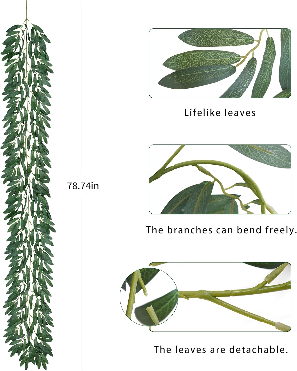 3 Strands Odorless Artificial Olive Leaf Vines, 73&