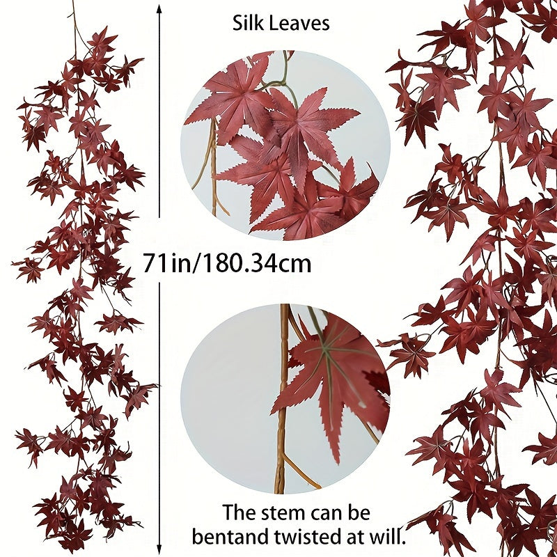 1pc, 71In Artificial Maple Leaf Garland, Bohemian Style, Plastic Autumn Foliage, Thanksgiving & Christmas Home Decor, Festive Fall Leaf Hanging Vine for Fireplace, Wedding, Party, Holiday Decor
