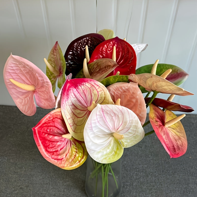 3-Pack Artificial Anthurium Flower Stems - Boho Style Versatile Plastic Floral Decor