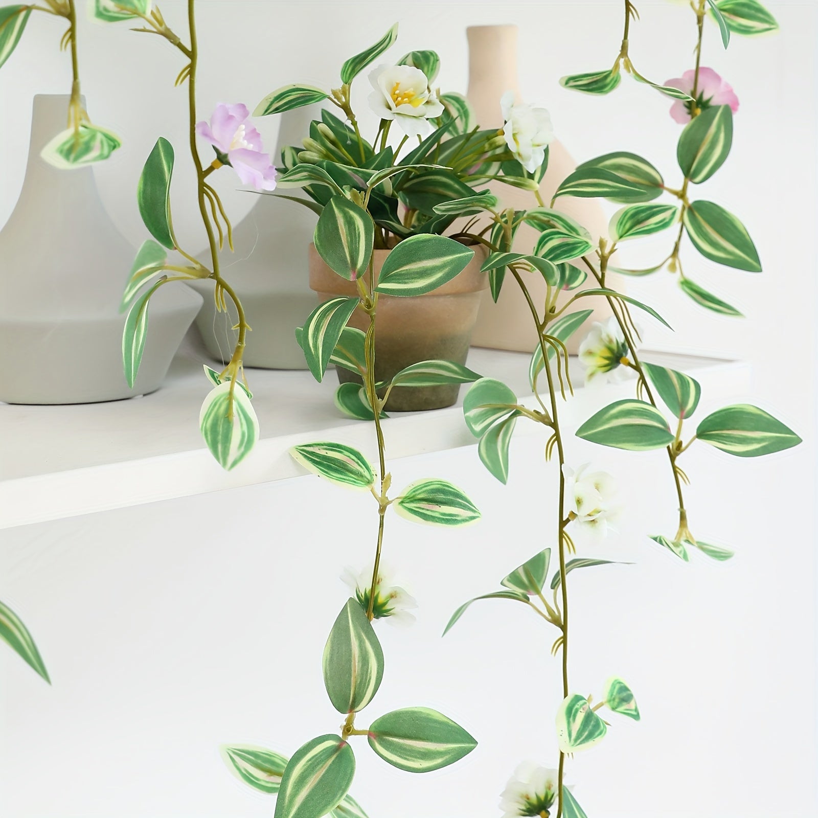 Charming Faux Hanging Petunia with Mini Pot - Perfect for Indoor & Outdoor Decor, Wall, Balcony, and Home Accents