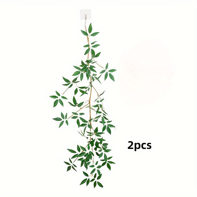 1pc, 27-inch Woody Leaf Italian Ruscus Green Stem, Artificial Green Leaf Wreath Vine Hanging Spray, for DIY Wedding Arch Bouquet