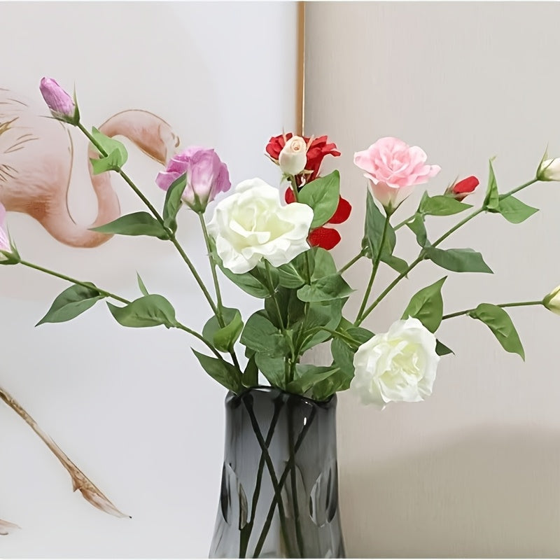 Elegant 2-Branch Artificial Lisianthus Bouquet - 3 Silk Flower Heads, Perfect for DIY Wedding & Home Decor, Versatile Faux Floral Arrangement Accessory, Plastic, Eustoma