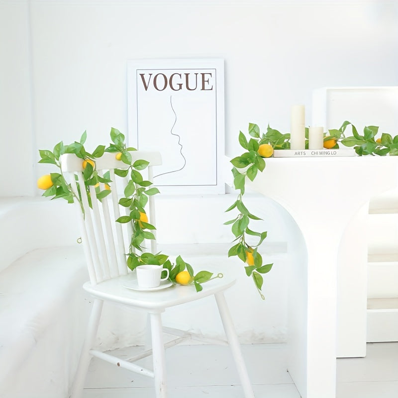1pc, Artificial Lemon Garland, 70.87In,Spring Greenery Garland with Lemons And Green Eucalyptus Leaves, Artificial Lemon Vine Garland Wreath for Front Door Kitchen Party Table Wedding Decor
