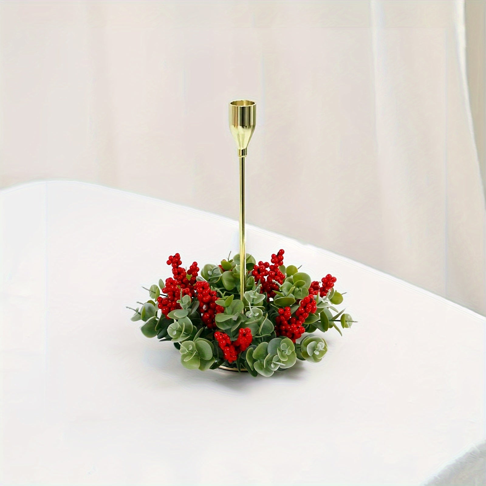1/2pcs Festive Christmas Candle Holder Wreaths - Red & White Berry Design, Perfect for Holiday Decor, Valentine&