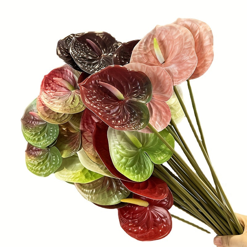 3-Pack Artificial Anthurium Flower Stems - Boho Style Versatile Plastic Floral Decor