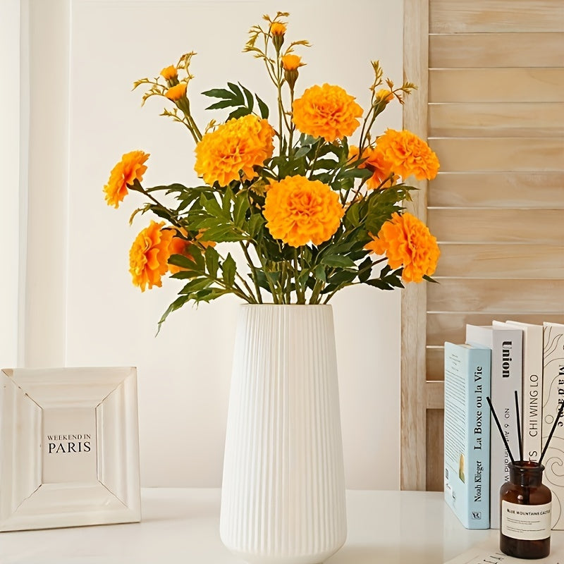 2pcs Vibrant Orange Silk Marigolds Set - Perfect for Home, Living Room, Halloween, Day of the Dead, Weddings & Parties