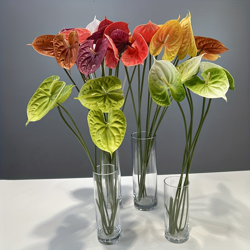 3-Pack Artificial Anthurium Flower Stems - Boho Style Versatile Plastic Floral Decor