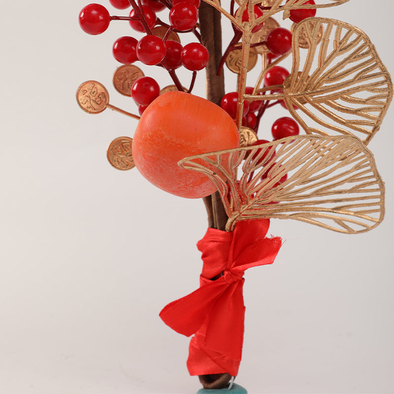 20in Golden Ginkgo & Red Berry Artificial Bouquet - Perfect for Chinese New Year, Home & Office Decor