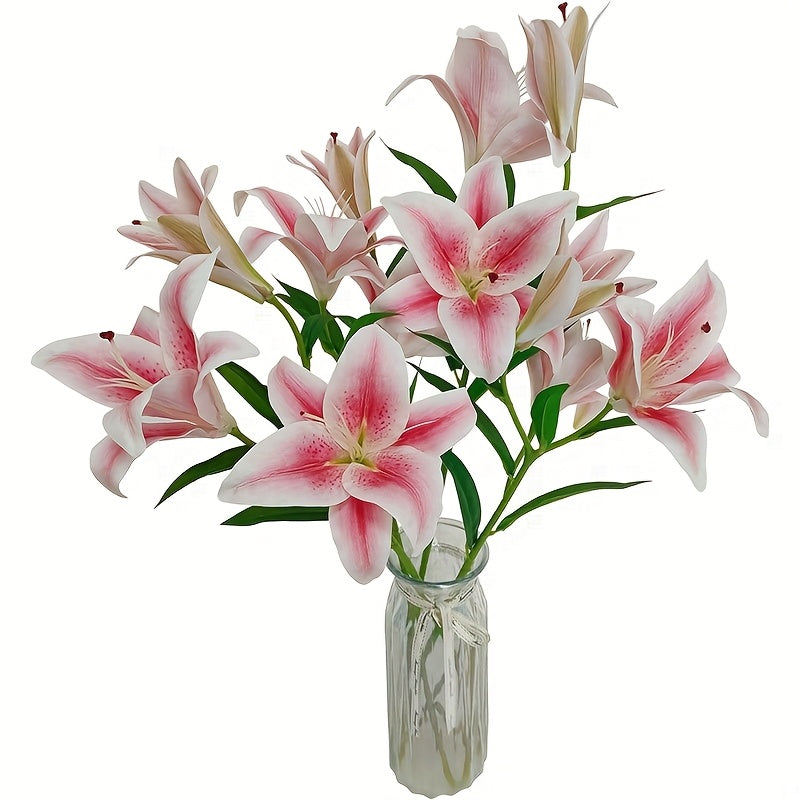 3pcs Real Touch Artificial Lily Stems - Plastic Faux Tiger Lily Branches for Home Decor, Tabletop, Wedding Bouquet - No Container, Electricity-Free, Ideal for Christmas, Easter, Thanksgiving, Mother&