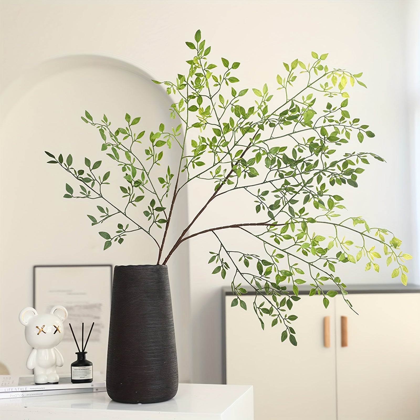 3/5pcs Artificial Green Plant Stems 39.37 Inch Fake Branches for Vase Fillers Fake Banyan Branch Plants for Home Office Party Wedding Decoration, Gathering Occasion
