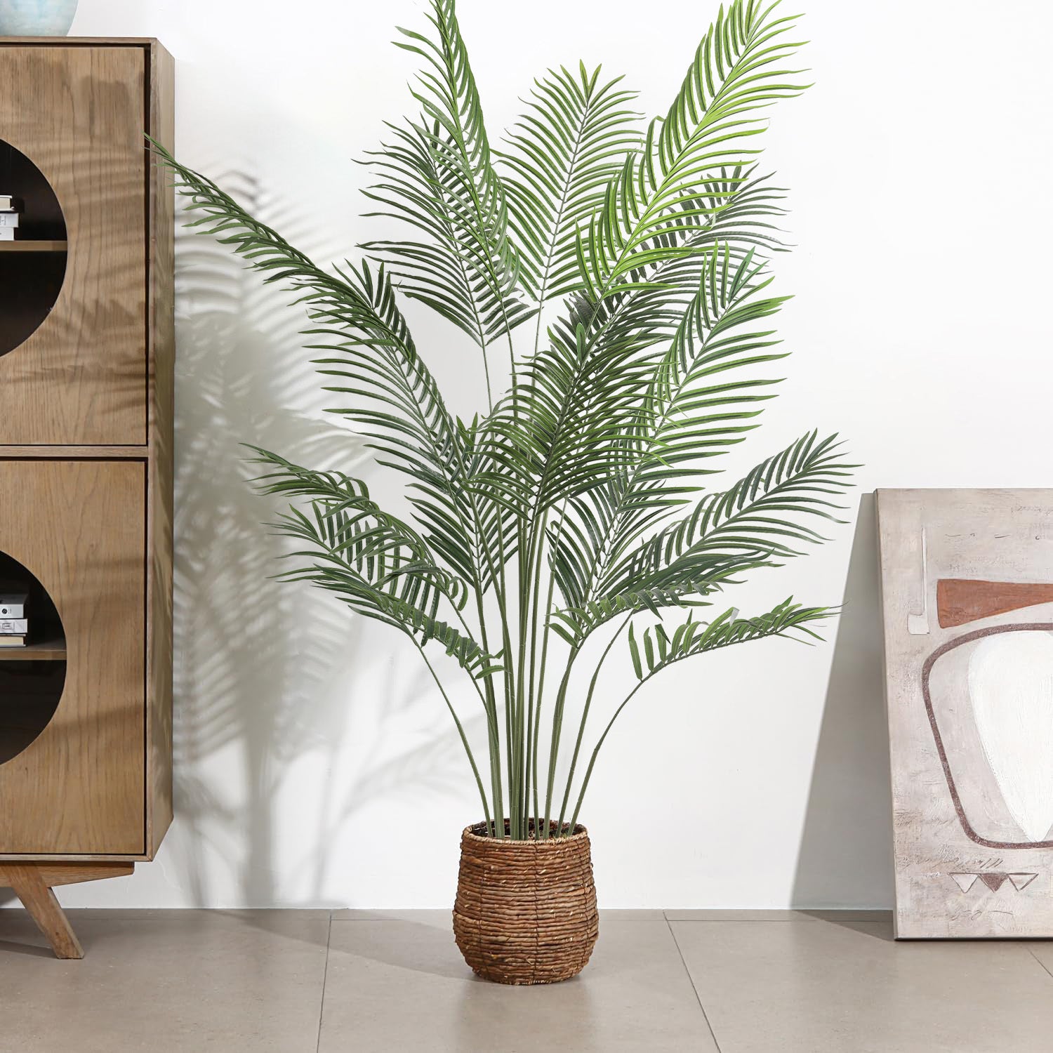 63" Lifelike Artificial Golden Cane Palm Tree Black Pot