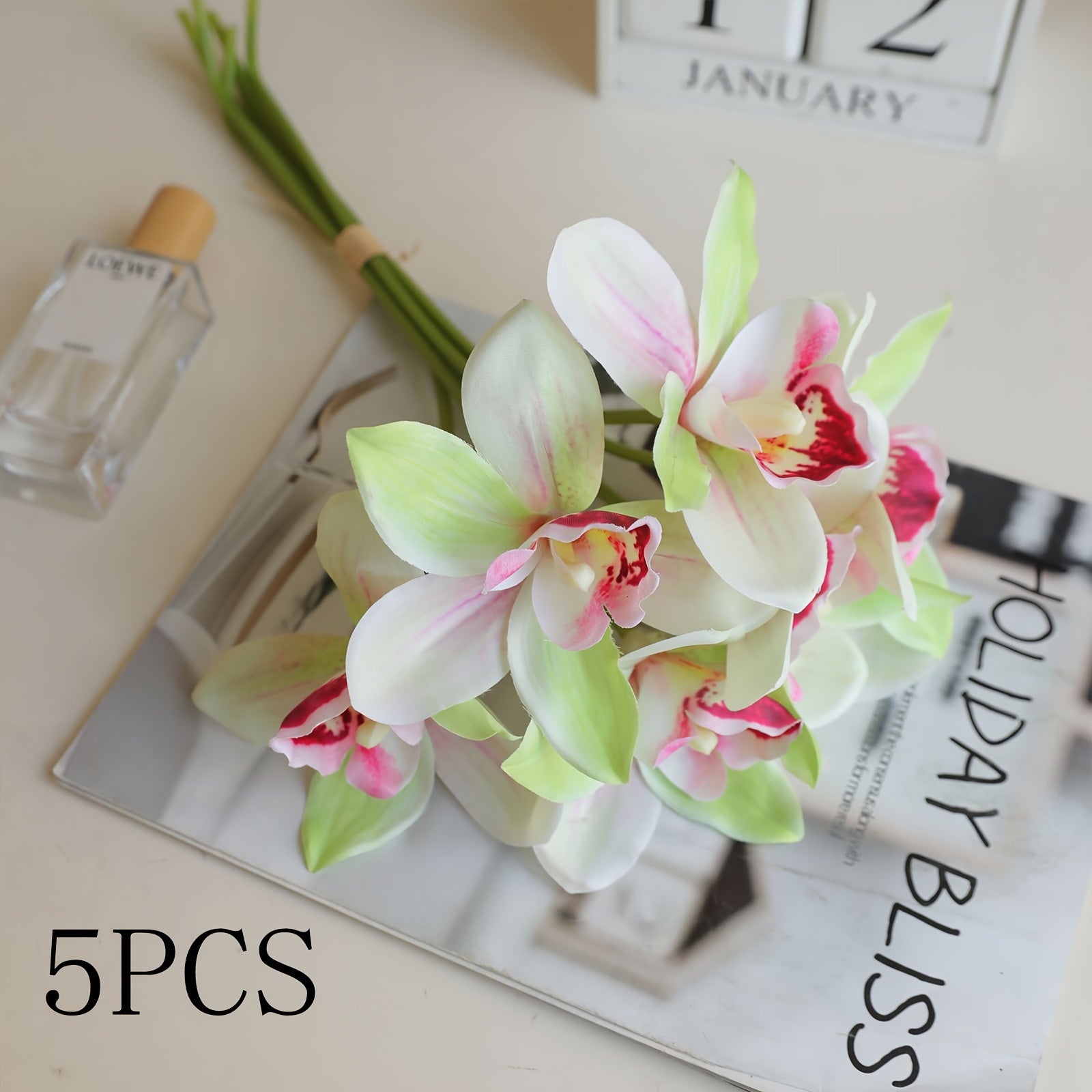 5pcs Boho Chic Artificial Orchid Bouquet, 14.96" - Perfect for Home Decor, Living Room, Office, Kitchen, Outdoor Patio, Holiday Parties & Wedding Engagements