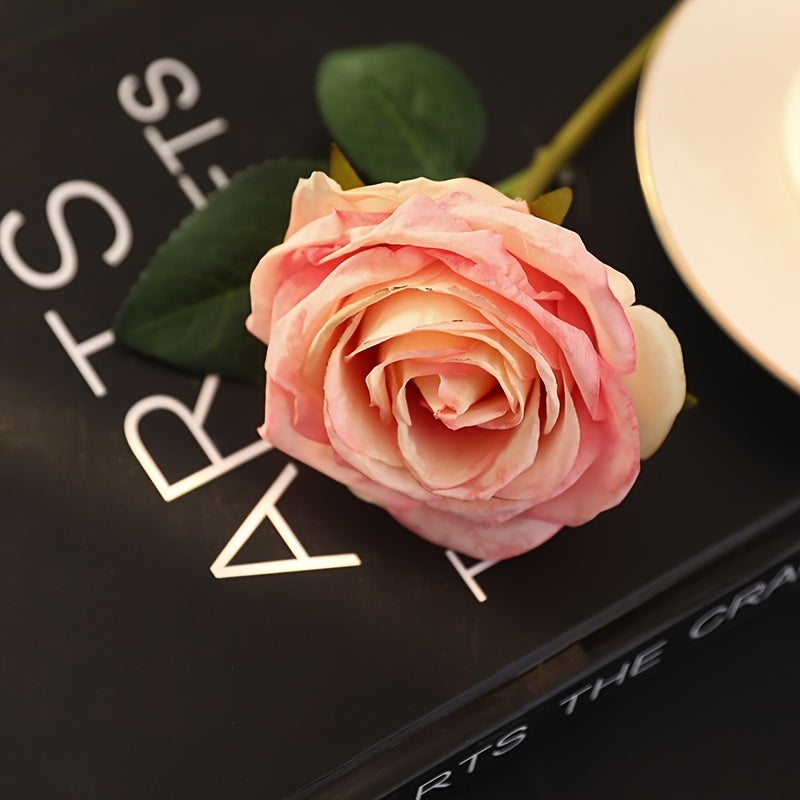 Glam Style 3-Pack Artificial Rose Swags, Real Touch Faux Flowers Bouquet with Stems, Plastic Floral Arrangements, Home Office Decor, Hanukkah Centerpiece, Outdoor Garden Decorations