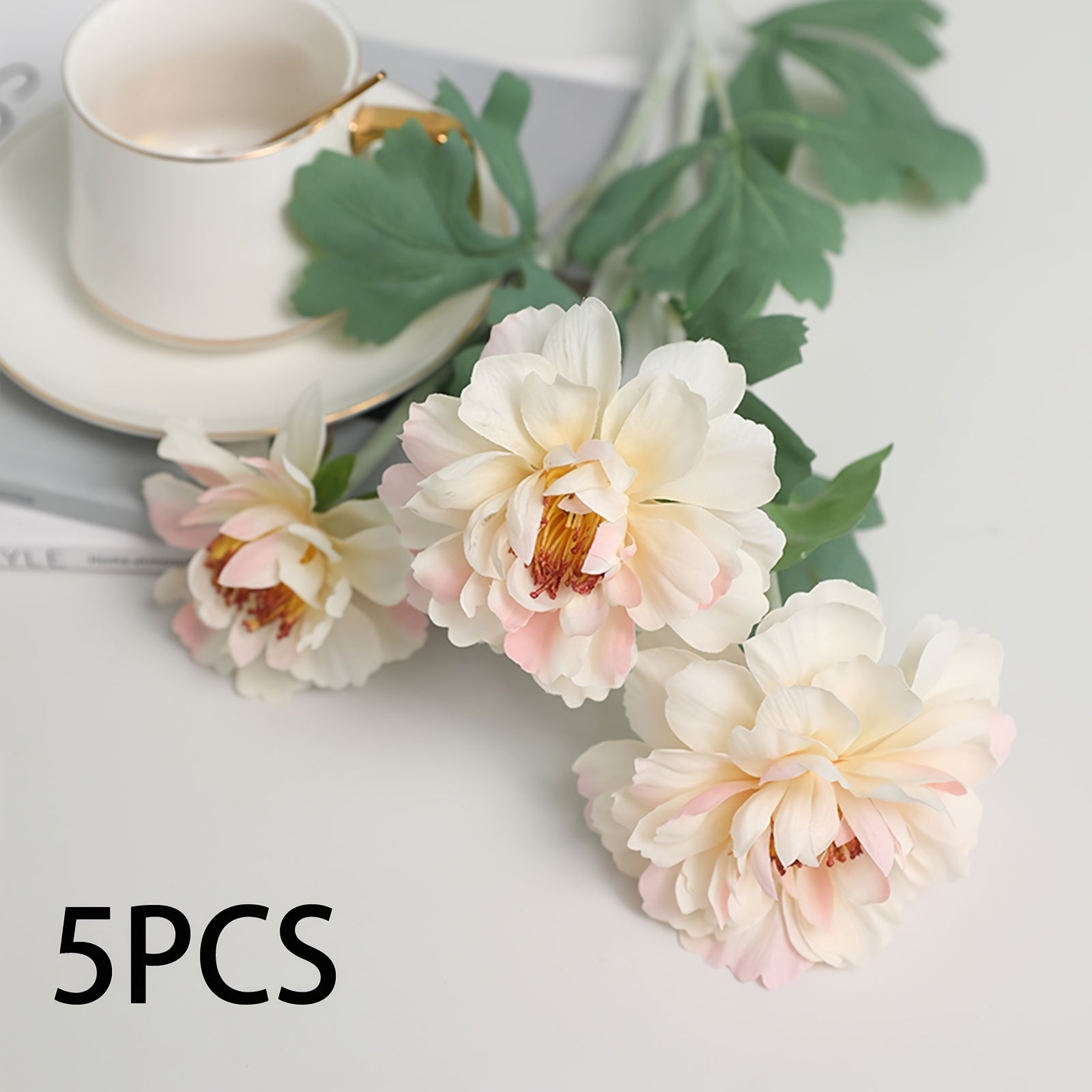2/5 Stems Lifelike Artificial Silk Peony Flowers - Spring Season Plastic Evergreen Faux Floral for DIY Bouquets, Wedding, Party Home Office Desk Centerpiece, Outdoor Garden, Engagement, Valentine&
