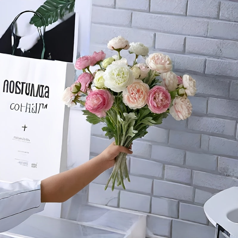 Boho Style 5pcs Real Touch Artificial Peony Bouquet - Plastic Faux Flowers for Home Office Decor, Floral Arrangements, Garden Decor, Mother&