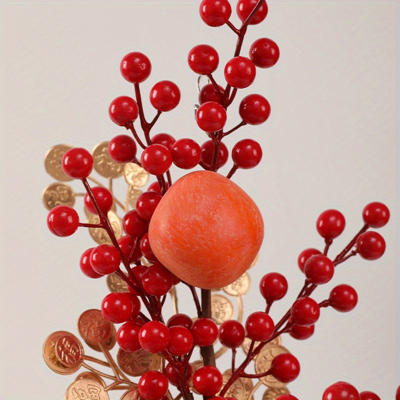 20in Golden Ginkgo & Red Berry Artificial Bouquet - Perfect for Chinese New Year, Home & Office Decor