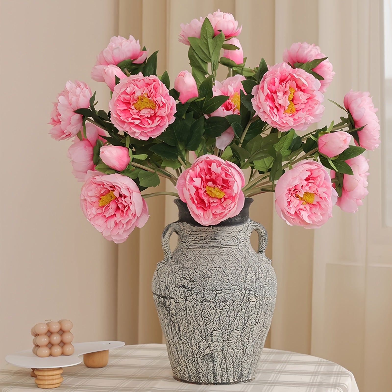 2/5 Bundles Lifelike Artificial Peony Silk Flowers, Spring Faux Peonies for Wedding, Party, Home Decor, Living Room, Office, Seasonal Decoration - Plastic, Reunion, Tabletop, No Container, Electricity-Free
