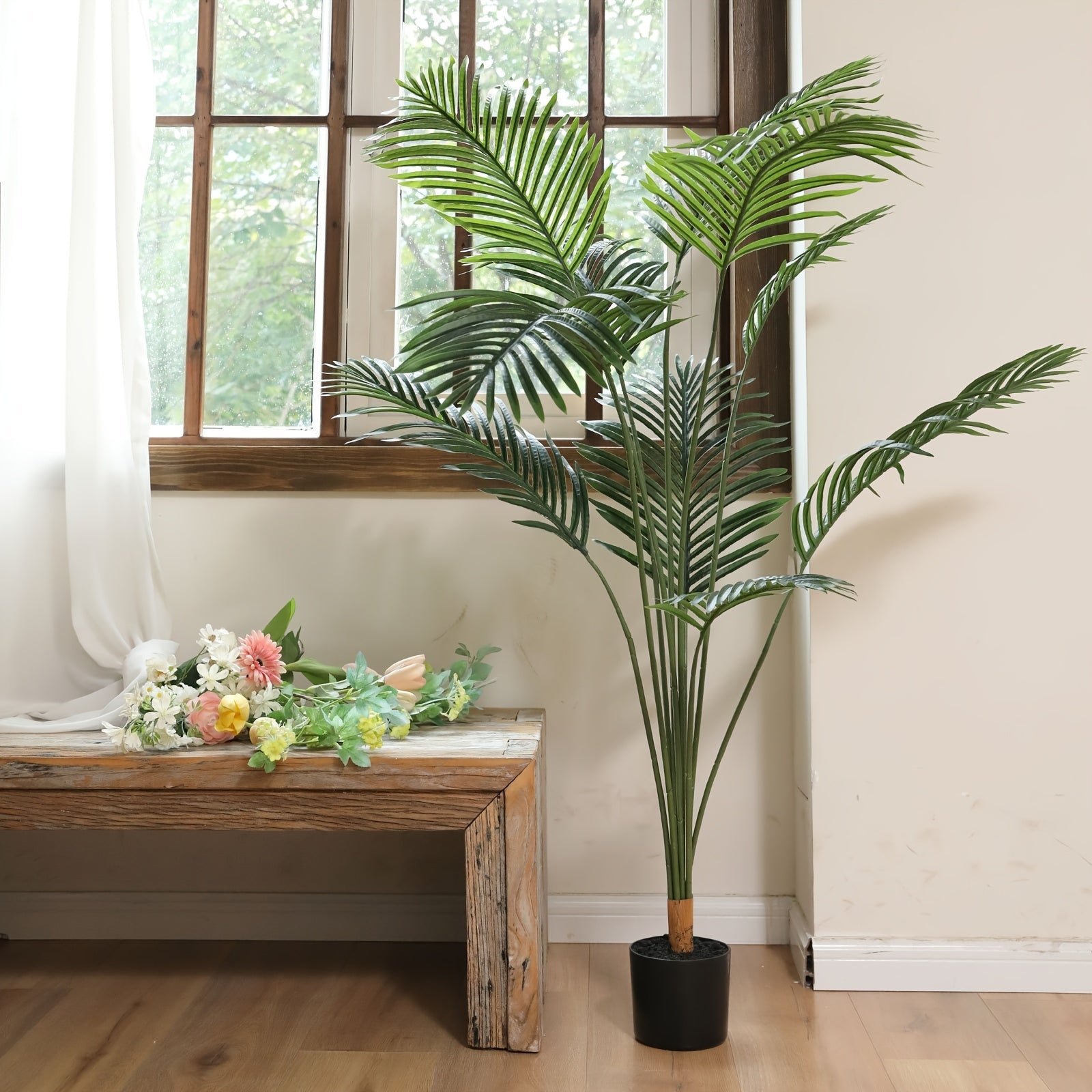 Tropical Areca Palm Artificial Tree with Black Pot - Versatile Faux Greenery for Home, Office, and Outdoor Decor