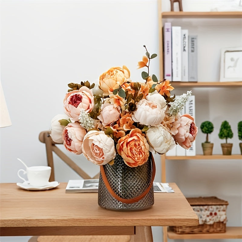 13 Heads of European Style Potted Peony Flowers for Living Room, Home, Dining Table Decoration, Artificial Flowers, Wedding Decoration - Multi-purpose