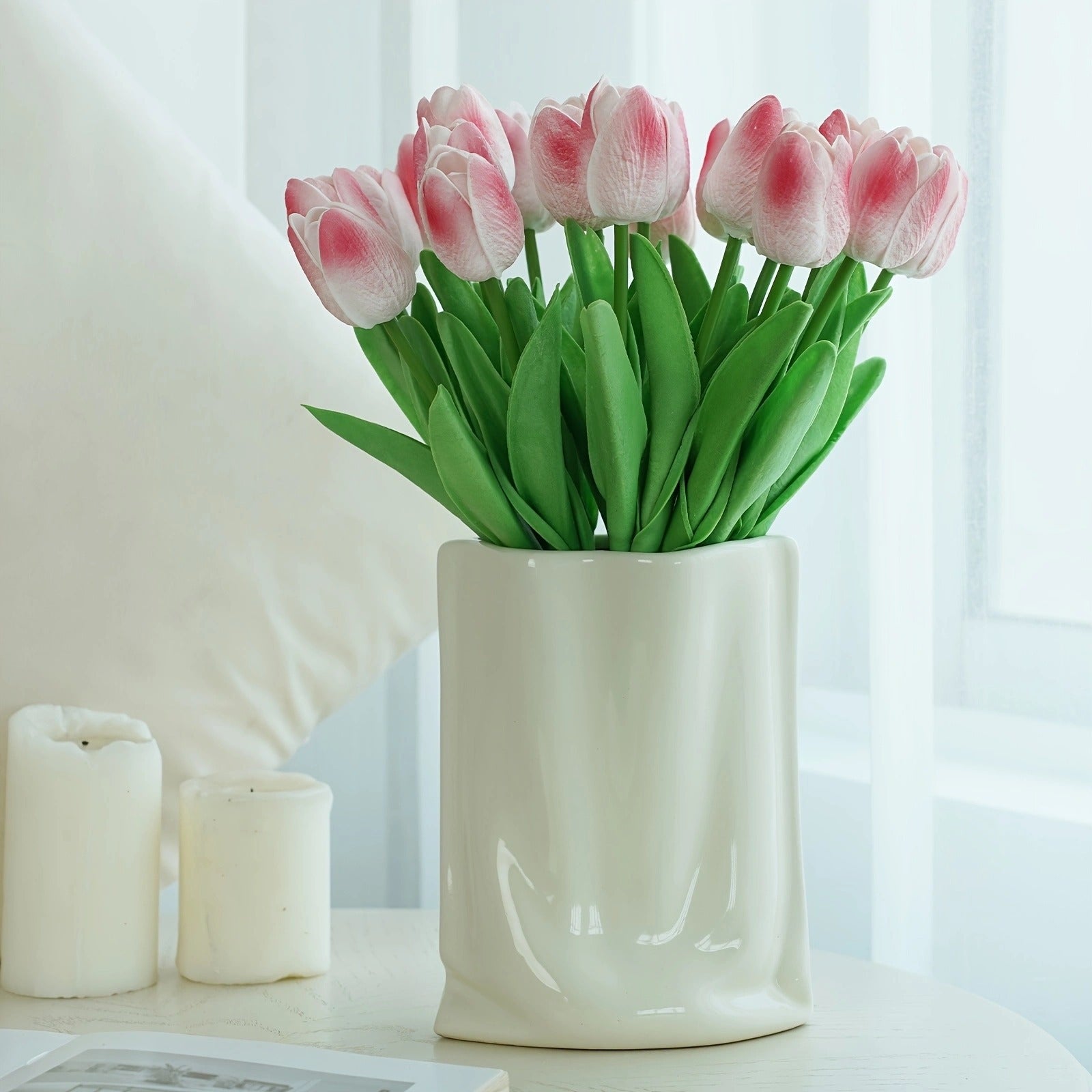 10 high-end artificial flowers, real touch tulip bouquet, wedding room home hotel party event Christmas decoration