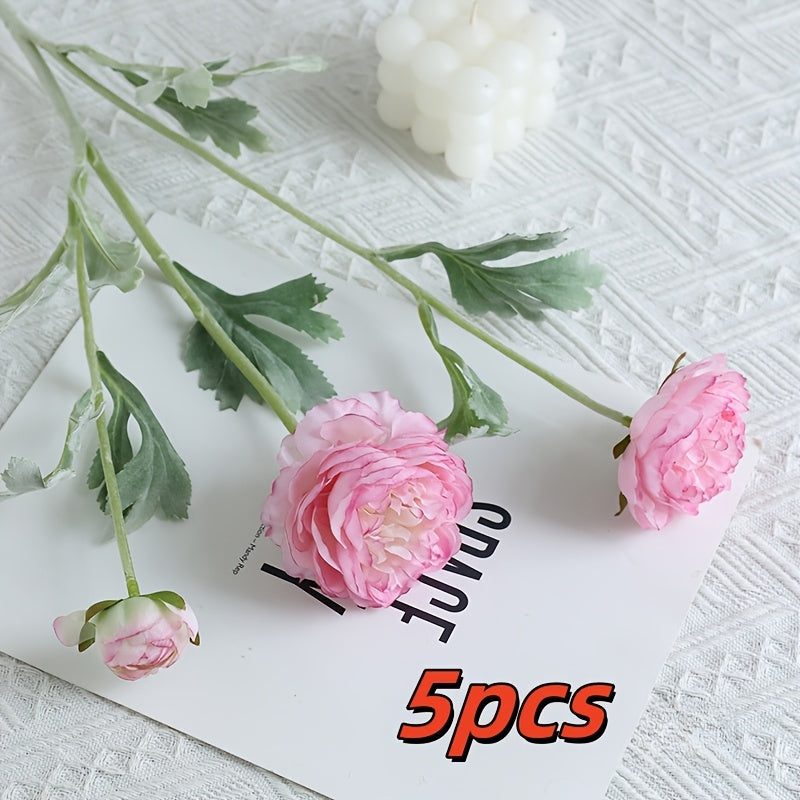 Boho Style 5pcs Real Touch Artificial Peony Bouquet - Plastic Faux Flowers for Home Office Decor, Floral Arrangements, Garden Decor, Mother&