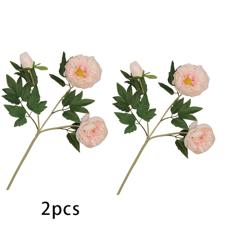 2pcs-3 Head Imitation Silk Peony Flowers Modern Home Soft Decoration Flower Arrangement Outdoor Artificial Flowersr Ornaments Photography Props, Thanksgiving Occasion
