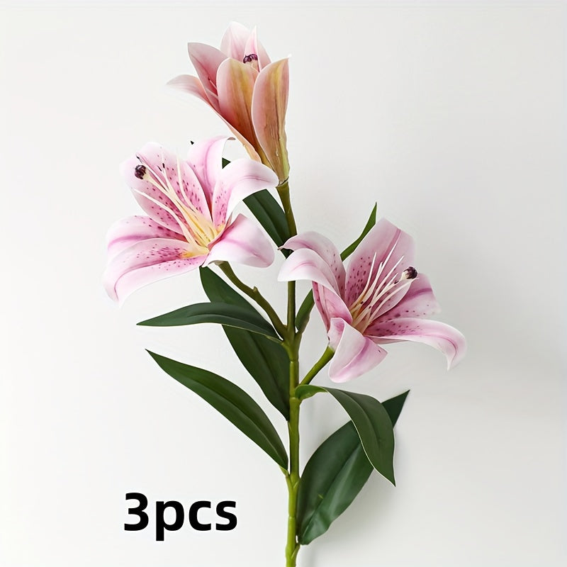 3 Pack Multi-Head Artificial Lily Flowers, No Power Needed, Faux Plastic Floral Craft for Home, Office Decor, Special Occasions, and Holiday Decorations