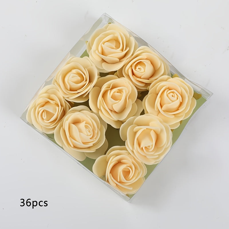 36pcs, Artificial Flower Plastic Rose, Mini Artificial Rose Box, You Will Receive 4 Boxes, A Total of 36 Mini Roses, UV Resistant Artificial Flowers, DIY Decorative Flowers, Valentine&