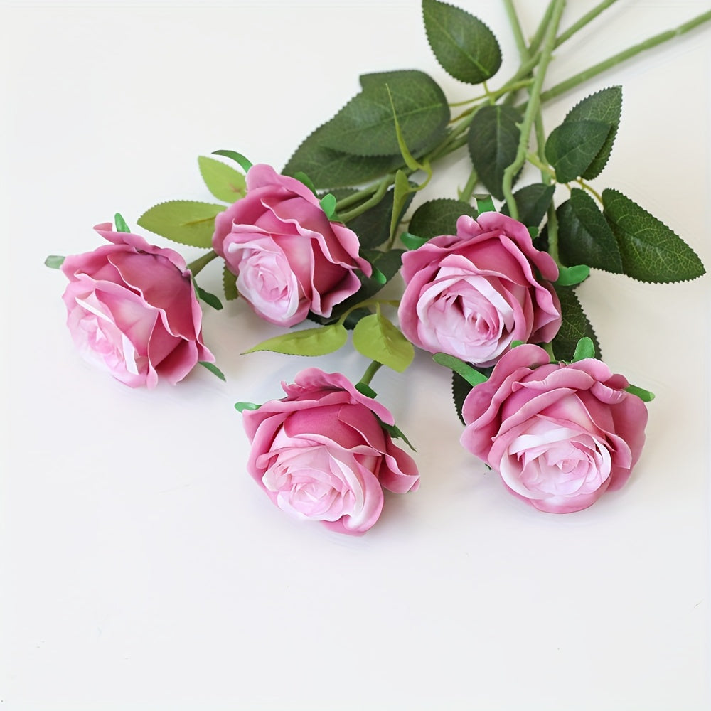 5-Pack Artificial Roses - Premium Plastic Silk Rose Flowers for All-Season Home Decor, Tabletop Decorations, and Holidays