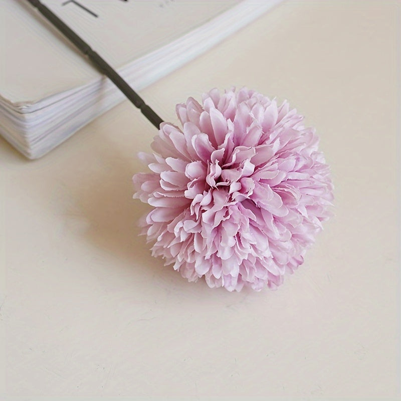 6pcs, Artificial Flowers, Table Tennis Chrysanthemum Autumn Dandelion, Chrysanthemum And Hydrangea Fake Flowers, For Family Living Room Table Decoration, Wedding Party Arrangements, Winter Christmas Home Decoration