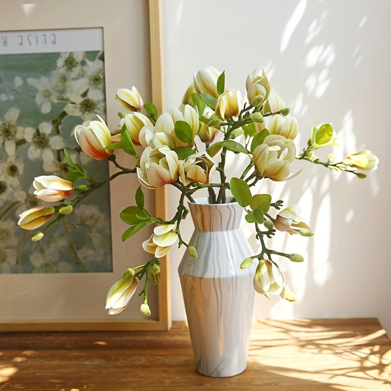Boho Style Artificial Magnolia Flowers, 27.17" Long Stems, Plastic Floral Arrangements for Wedding Centerpieces, Home Decor, Valentine&