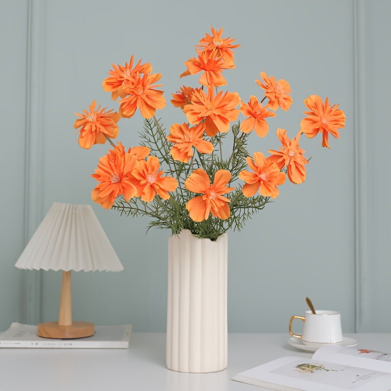 1pc MOHUAGE Classic Style 6-Head Flocked Cosmos Artificial Flowers, Versatile Plastic Floral Arrangement, with Suitable for Spring, Christmas, Halloween, Easter, Hanukkah, Thanksgiving, Valentine&