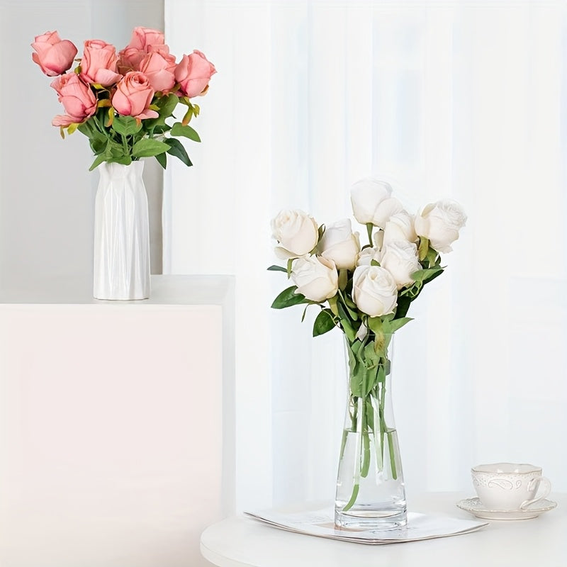 DuHouse 5/10pcs Artificial Silk Roses Fake Flowers Bouquet Long Stems for Wedding Home Party Decoration