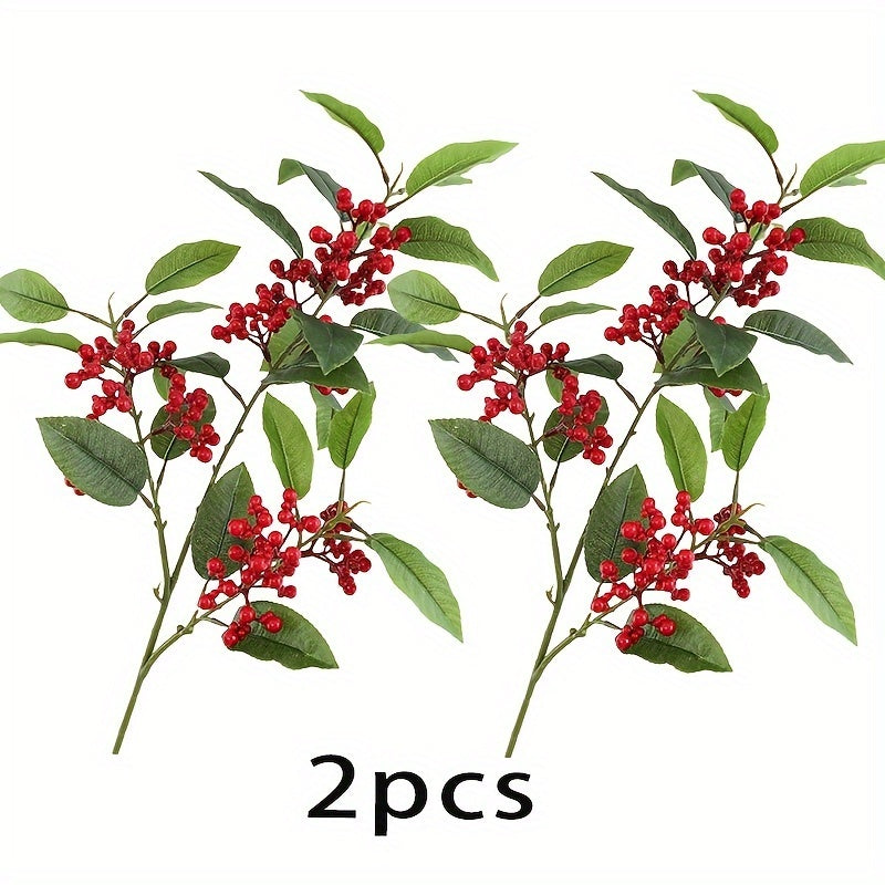 2pcs Bohemian Style Artificial Berries & Leaves - Perfect for DIY Christmas, Halloween, Mother&