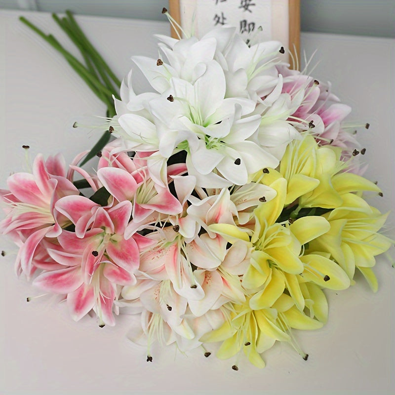 1pc Luxurious Silk Lily Bouquet with 10 Blooms - Perfect for DIY Wedding Decor, Bridal Showers, Easter & Birthday Parties - Durable Faux Floral Arrangement
