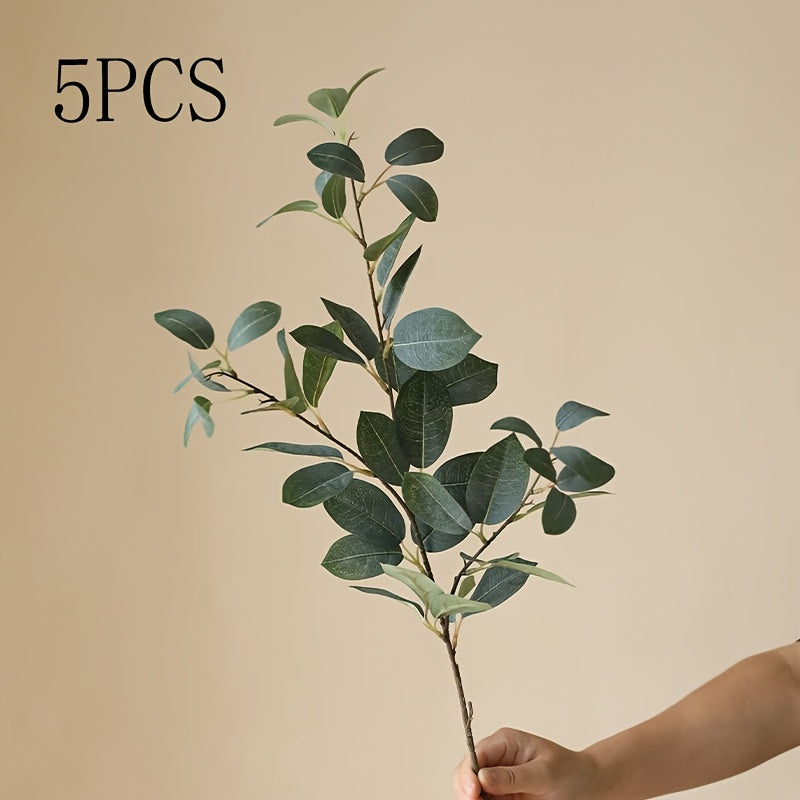 Boho Style 5-Pack Artificial Eucalyptus Stems, 35.43" Faux Coral Leaves for Vase Bouquets, Farmhouse Autumn Decor, Thanksgiving Party Centerpieces, Plastic Floral Arrangement
