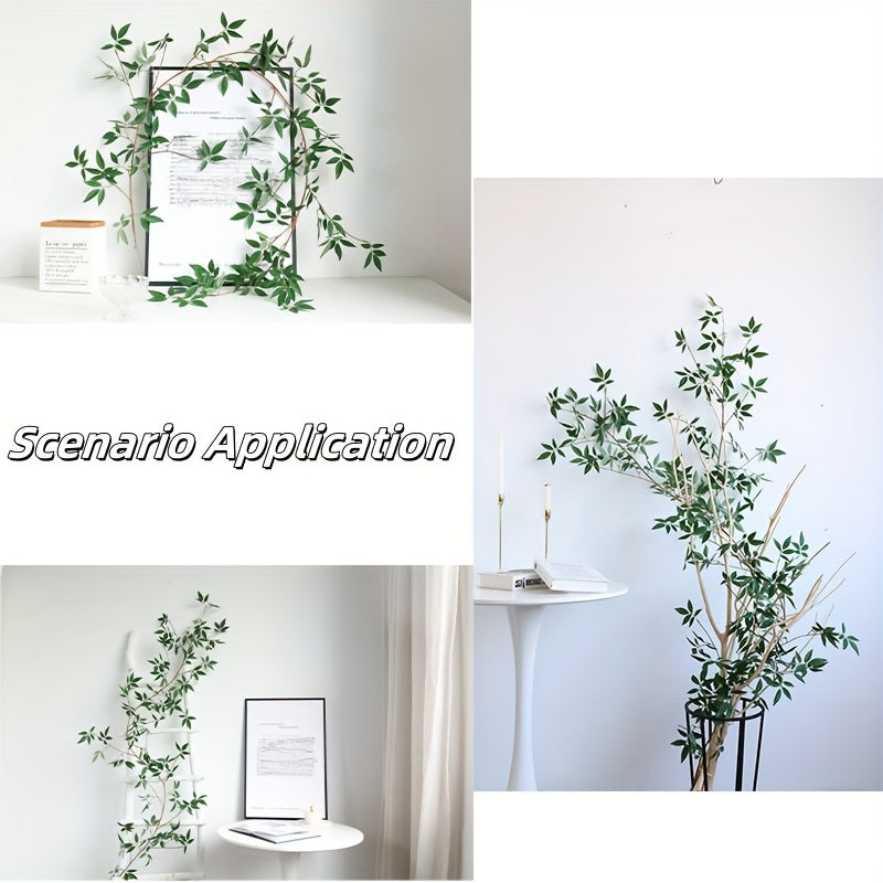 1pc, 27-inch Woody Leaf Italian Ruscus Green Stem, Artificial Green Leaf Wreath Vine Hanging Spray, for DIY Wedding Arch Bouquet
